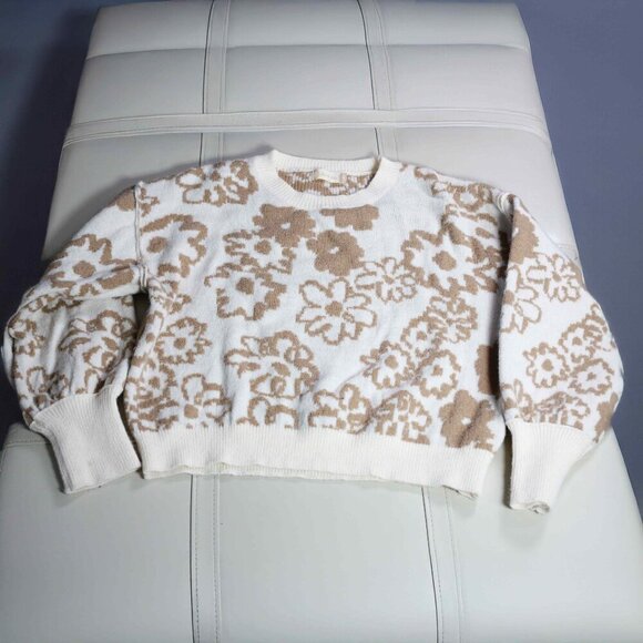 EUC Altar'd State Flower Sweater, XS, Brown and White - Picture 1 of 3